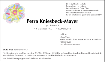 Traueranzeige von Petra Kniesbeck-Mayer von trierischer_volksfreund
