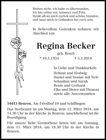 Traueranzeige von Regina Becker von trierischer_volksfreund