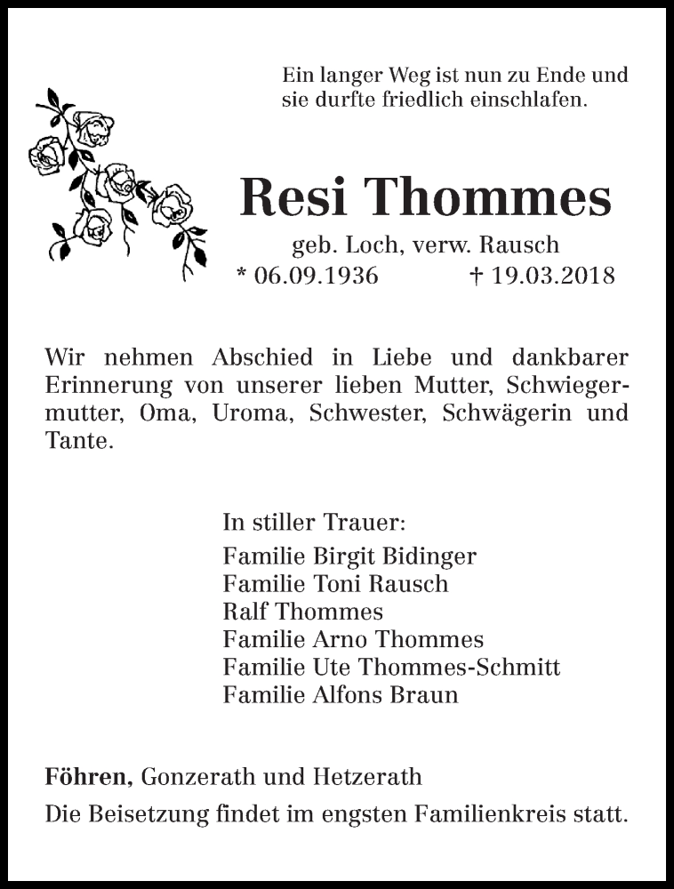  Traueranzeige für Resi Thommes vom 24.03.2018 aus trierischer_volksfreund