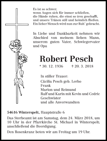 Traueranzeige von Robert Pesch von trierischer_volksfreund