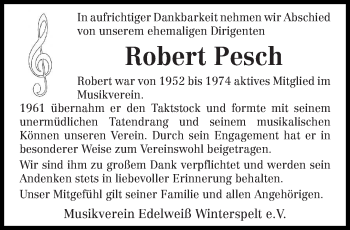 Traueranzeige von Robert Pesch von trierischer_volksfreund