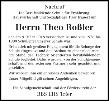 Traueranzeige von Theo Roßler von trierischer_volksfreund