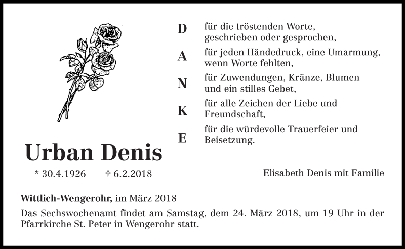  Traueranzeige für Urban Denis vom 17.03.2018 aus trierischer_volksfreund
