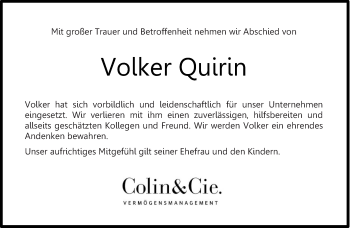 Traueranzeige von Volker Quirin von trierischer_volksfreund