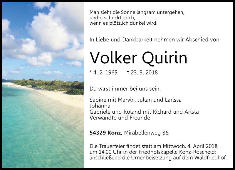  Traueranzeige für Volker Quirin vom 29.03.2018 aus trierischer_volksfreund