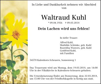 Traueranzeige von Waltraud Kuhl von trierischer_volksfreund