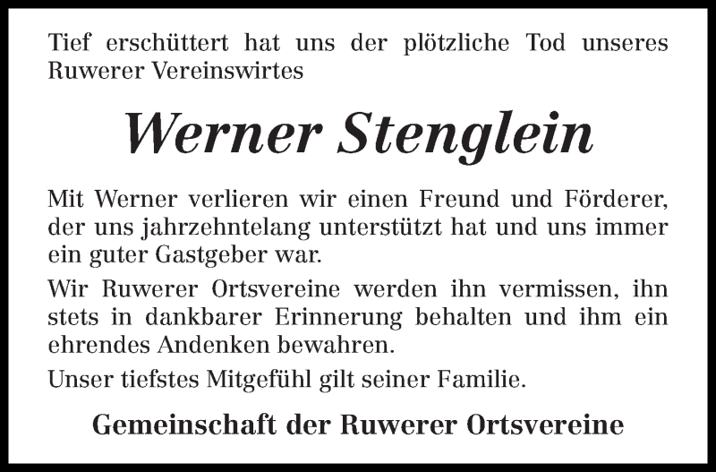  Traueranzeige für Werner Stenglein vom 14.03.2018 aus trierischer_volksfreund
