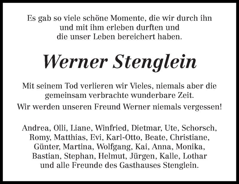  Traueranzeige für Werner Stenglein vom 14.03.2018 aus trierischer_volksfreund