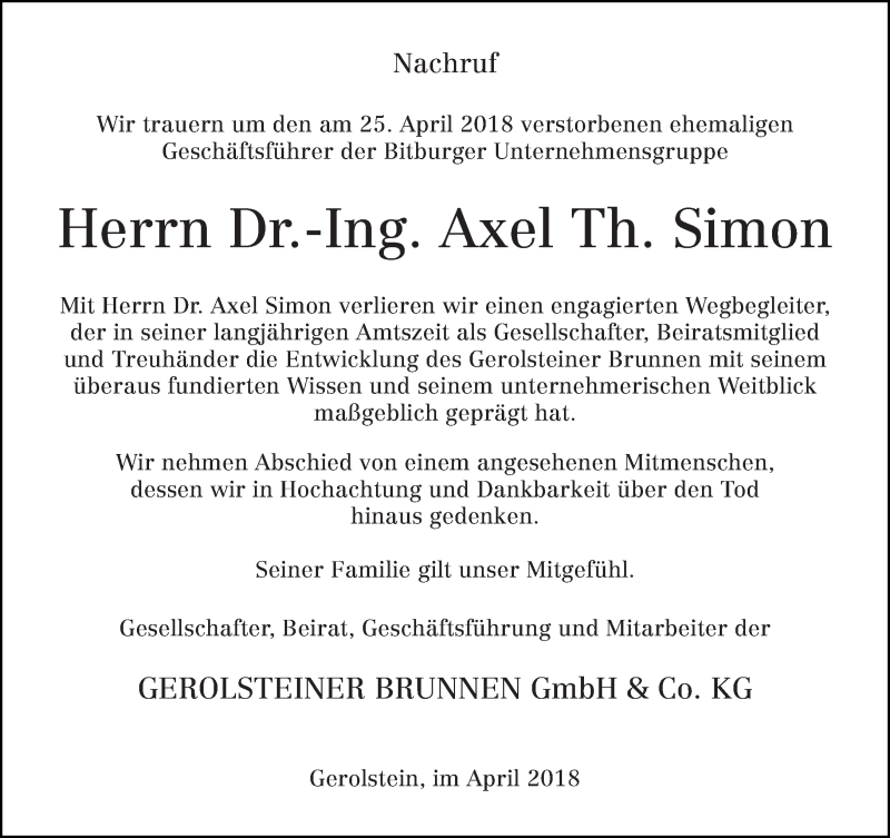  Traueranzeige für Axel Simon vom 28.04.2018 aus trierischer_volksfreund