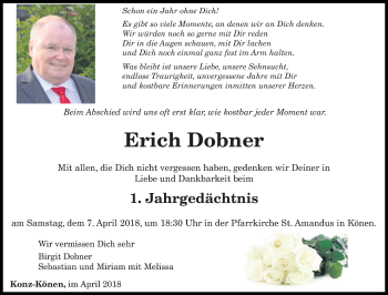Traueranzeige von Erich Dobner von trierischer_volksfreund