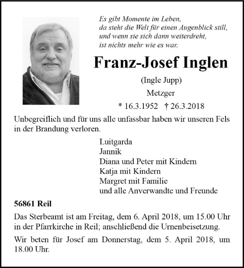  Traueranzeige für Franz-Josef Inglen vom 03.04.2018 aus trierischer_volksfreund