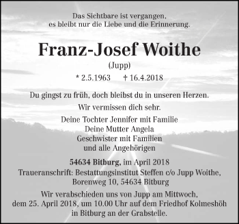 Traueranzeige von Franz-Josef Woithe von trierischer_volksfreund