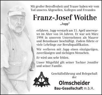 Traueranzeige von Franz-Josef Woithe von trierischer_volksfreund