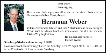 Traueranzeige von Hermann Weber von trierischer_volksfreund