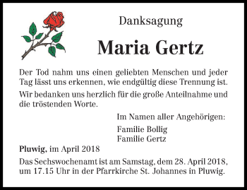 Traueranzeige von Maria Gertz von trierischer_volksfreund