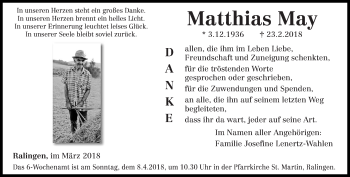 Traueranzeige von Matthias May von trierischer_volksfreund