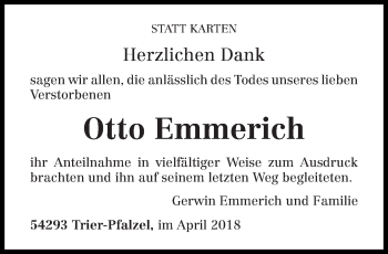 Traueranzeige von Otto Emmerich von trierischer_volksfreund