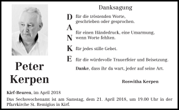 Traueranzeige von Peter Kerpen von trierischer_volksfreund