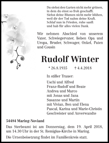 Traueranzeige von Rudolf Winter von trierischer_volksfreund
