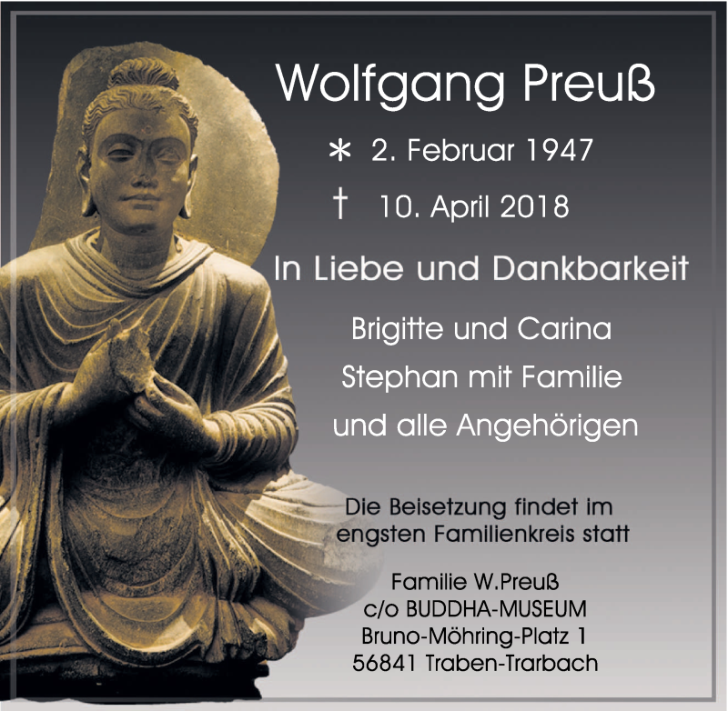  Traueranzeige für Wolfgang Preuß vom 14.04.2018 aus trierischer_volksfreund