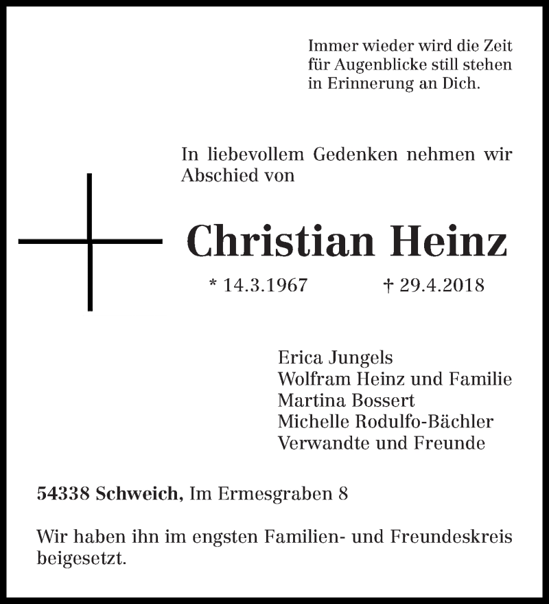  Traueranzeige für Christian Heinz vom 12.05.2018 aus trierischer_volksfreund