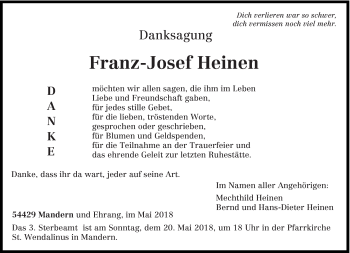 Traueranzeige von Franz-Josef Heinen von trierischer_volksfreund