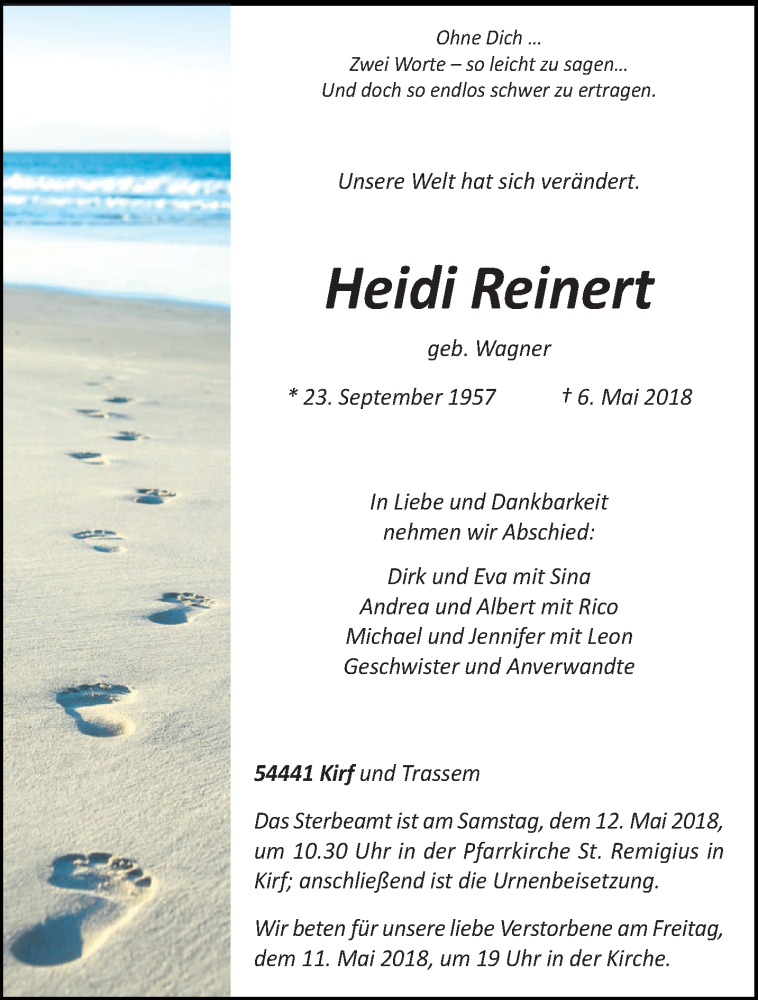  Traueranzeige für Heidi Reinert vom 09.05.2018 aus trierischer_volksfreund