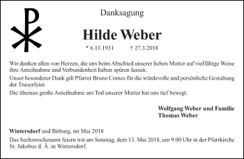 Traueranzeige von Hilde Weber von trierischer_volksfreund