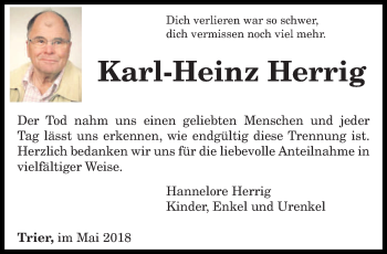 Traueranzeige von Karl-Heinz Herrig von trierischer_volksfreund