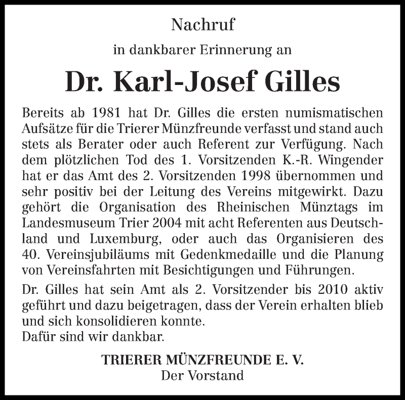  Traueranzeige für Karl-Josef Gilles vom 18.05.2018 aus trierischer_volksfreund