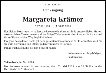 Traueranzeige von Margareta Krämer von trierischer_volksfreund