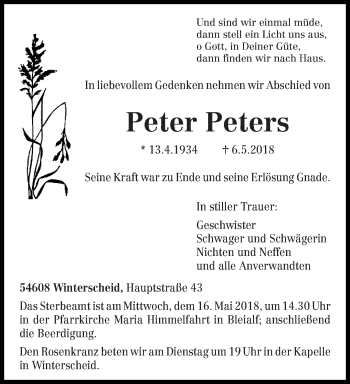 Traueranzeige von Peter Peters von trierischer_volksfreund