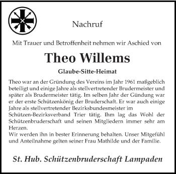 Traueranzeige von Theo Willems von trierischer_volksfreund