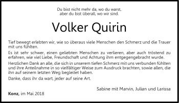 Traueranzeige von Volker Quirin von trierischer_volksfreund