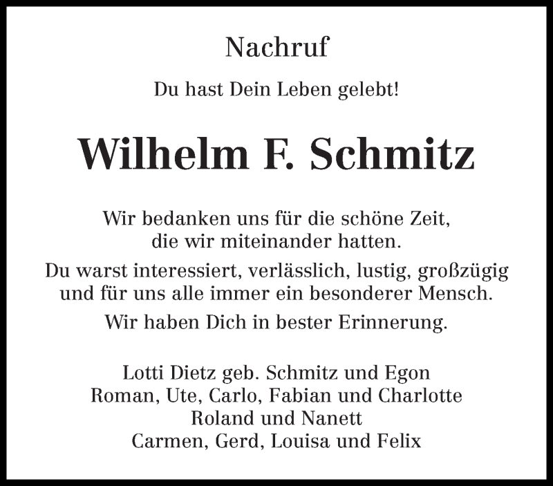  Traueranzeige für Wilhelm F. Schmitz vom 05.05.2018 aus trierischer_volksfreund