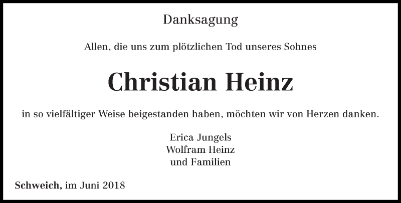  Traueranzeige für Christian Heinz vom 09.06.2018 aus trierischer_volksfreund