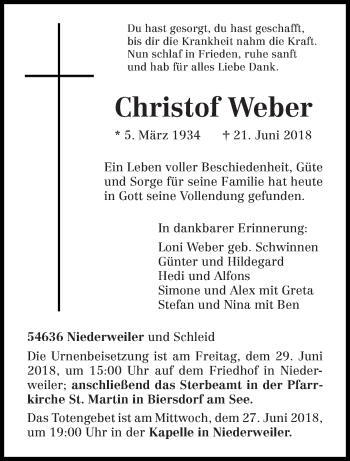 Traueranzeige von Christof Weber von trierischer_volksfreund
