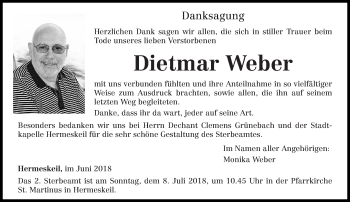 Traueranzeige von Dietmar Weber von trierischer_volksfreund
