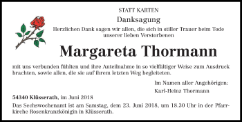 Traueranzeige von Margareta Thormann von trierischer_volksfreund