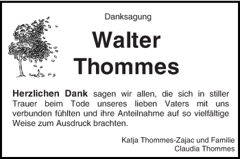 Traueranzeige von Walter Thommes von trierischer_volksfreund
