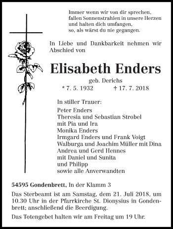 Traueranzeige von Elisabeth Enders von trierischer_volksfreund