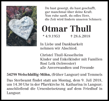 Traueranzeige von Otmar Thull von trierischer_volksfreund