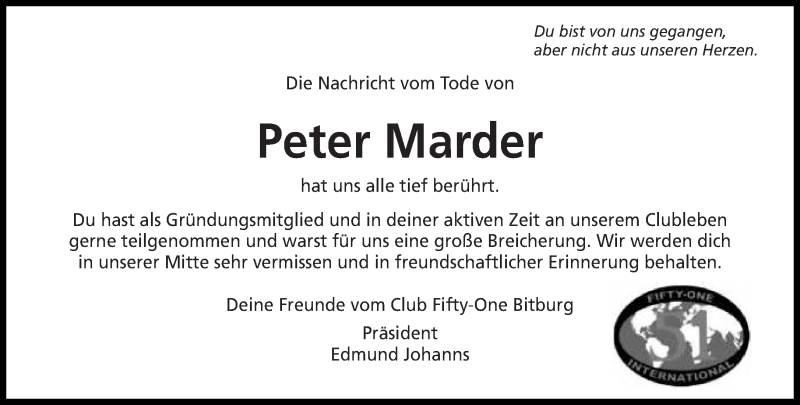  Traueranzeige für Peter Marder vom 23.07.2018 aus trierischer_volksfreund
