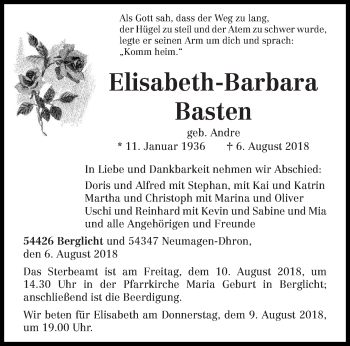 Traueranzeige von Elisabeth-Barbara Basten von trierischer_volksfreund