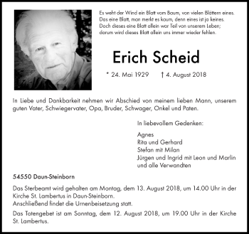 Traueranzeige von Erich Scheid von trierischer_volksfreund