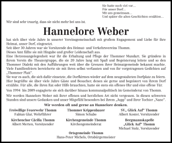 Traueranzeige von Hannelore Weber von trierischer_volksfreund
