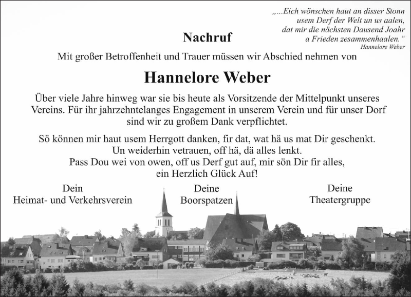  Traueranzeige für Hannelore Weber vom 08.08.2018 aus trierischer_volksfreund