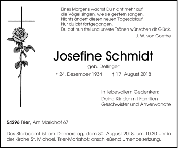 Traueranzeige von Josefine Schmidt von trierischer_volksfreund
