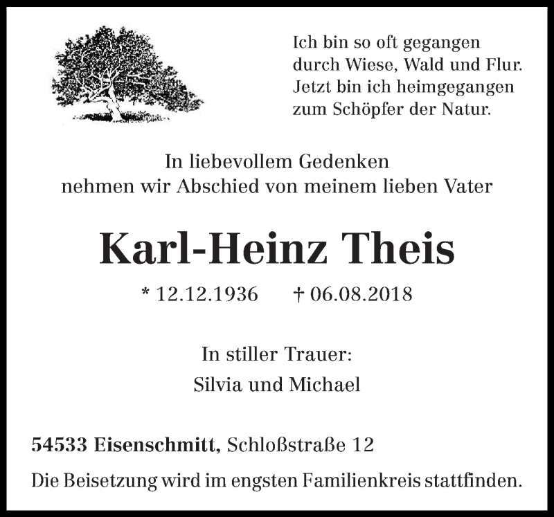  Traueranzeige für Karl-Heinz Theis vom 13.08.2018 aus trierischer_volksfreund