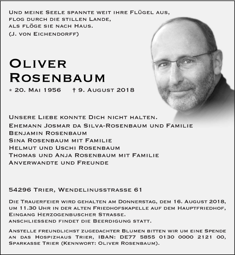  Traueranzeige für Oliver Rosenbaum vom 13.08.2018 aus trierischer_volksfreund